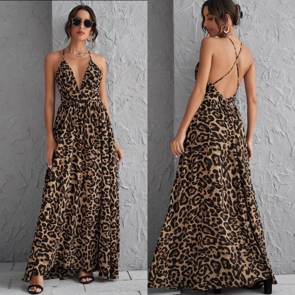 Crisscross open back maxi dress v neck floral print boho bridesmaid pink - Picture 2 of 3